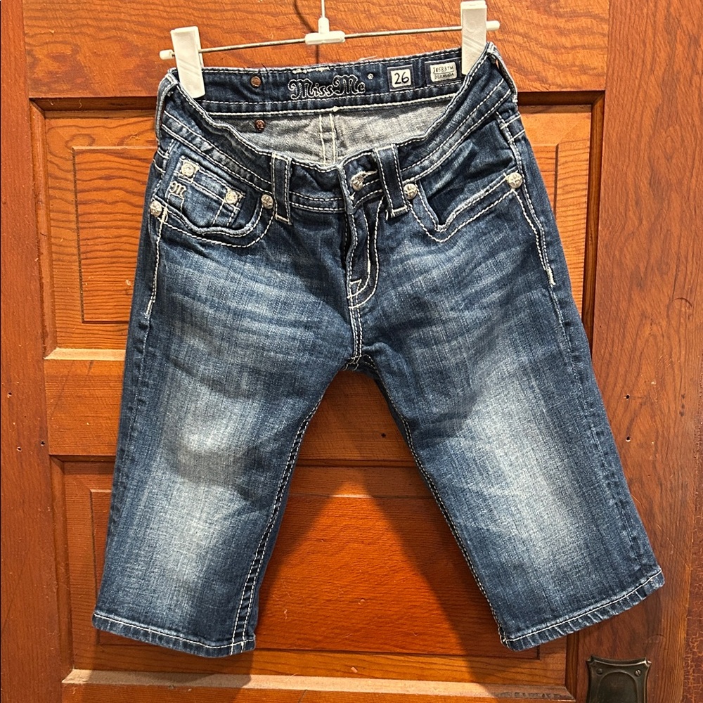 Miss Me Blue Denim Knee-Length Shorts